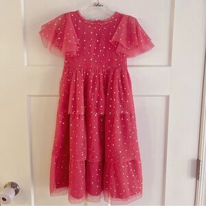 Mini Boden Foil Stars Pink Tulle Dress Size 5-6Y